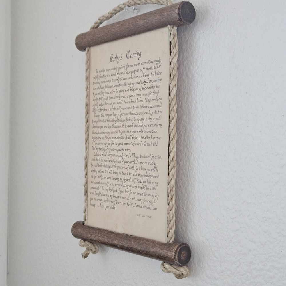 Baby Coming Poem by Carol FITCHETT, 1982, The SCROLL SHOP Inc Boho Chic Decor